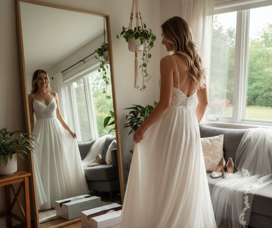 Zkoušení svatebních šatů doma